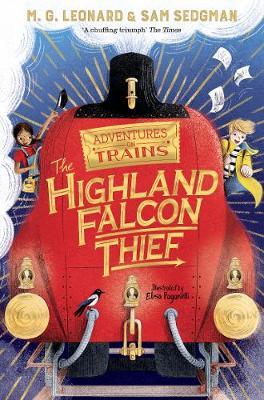 Highland Falcon Thief book cover of a large red steam train.