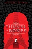 Tunnel of Bones book cover of a girl standing in front of the Eiffel Tower surrounded by skulls.