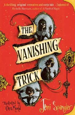 The Vanishing Trick book cover: lock, key, and three children trapped in mirrors.